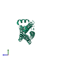PDB entry 1szi coloured by chain, side view.