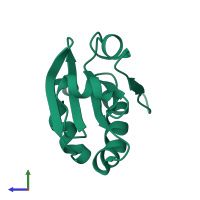 PDB entry 1t00 coloured by chain, side view.