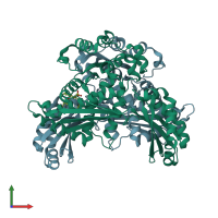 PDB entry 1t02 coloured by chain, front view.