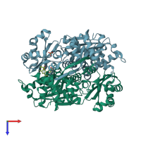 PDB entry 1t02 coloured by chain, top view.