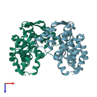 PDB entry 1t06 coloured by chain, top view.