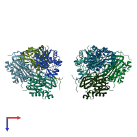 PDB entry 1t0b coloured by chain, top view.