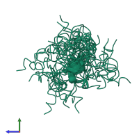 PDB entry 1t0c coloured by chain, ensemble of 30 models, side view.