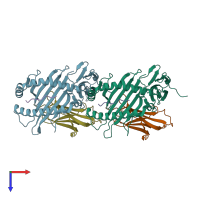 PDB entry 1t0m coloured by chain, top view.