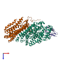 PDB entry 1t0q coloured by chain, top view.