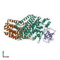 PDB entry 1t0s coloured by chain, front view.