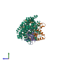 PDB entry 1t0s coloured by chain, side view.