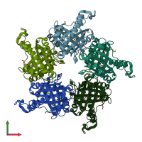 PDB entry 1t0t coloured by chain, front view.