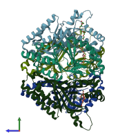 PDB entry 1t0t coloured by chain, side view.