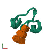 PDB entry 1t0w coloured by chain, ensemble of 25 models, front view.