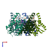 PDB entry 1t13 coloured by chain, top view.