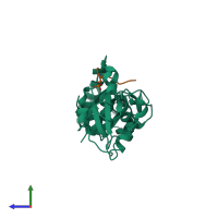 PDB entry 1t15 coloured by chain, side view.