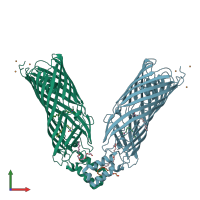 PDB entry 1t16 coloured by chain, front view.