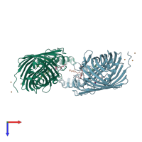 PDB entry 1t16 coloured by chain, top view.