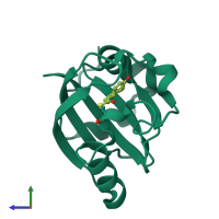 PDB entry 1t1b coloured by chain, ensemble of 2 models, side view.