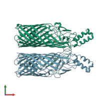 PDB entry 1t1l coloured by chain, front view.