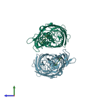 PDB entry 1t1l coloured by chain, side view.