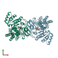 PDB entry 1t1s coloured by chain, front view.