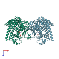 PDB entry 1t1s coloured by chain, top view.