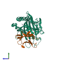 PDB entry 1t1z coloured by chain, side view.