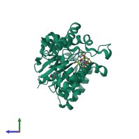 PDB entry 1t24 coloured by chain, side view.