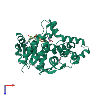 PDB entry 1t24 coloured by chain, top view.