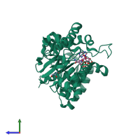 PDB entry 1t2d coloured by chain, side view.