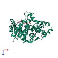 PDB entry 1t2d coloured by chain, top view.
