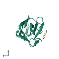 PDB entry 1t2j coloured by chain, side view.
