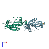 PDB entry 1t2l coloured by chain, top view.