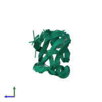 PDB entry 1t2m coloured by chain, ensemble of 20 models, side view.