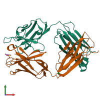 PDB entry 1t2q coloured by chain, front view.