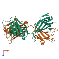 PDB entry 1t2q coloured by chain, top view.