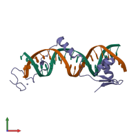 PDB entry 1t2t coloured by chain, front view.