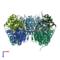 PDB entry 1t35 coloured by chain, top view.