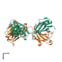 PDB entry 1t3f coloured by chain, top view.