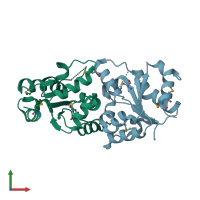 PDB entry 1t3g coloured by chain, front view.
