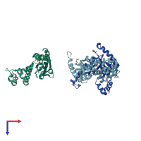 PDB entry 1t3h coloured by chain, top view.