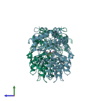 PDB entry 1t3i coloured by chain, side view.
