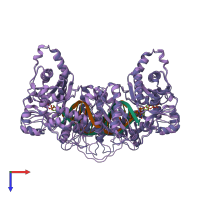 PDB 1t3n coloured by chain and viewed from the top.