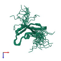 PDB entry 1t3o coloured by chain, ensemble of 14 models, top view.