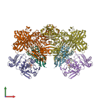 PDB entry 1t3q coloured by chain, front view.