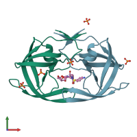 PDB entry 1t3r coloured by chain, front view.