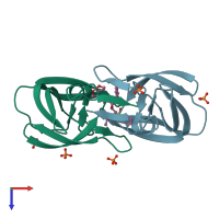 PDB entry 1t3r coloured by chain, top view.