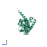 PDB entry 1t3s coloured by chain, side view.