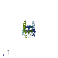 PDB entry 1t3u coloured by chain, side view.