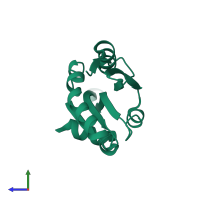 PDB entry 1t3x coloured by chain, side view.