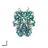 PDB entry 1t3z coloured by chain, side view.
