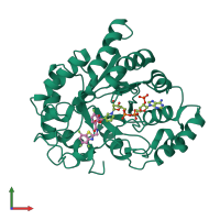 PDB entry 1t40 coloured by chain, front view.