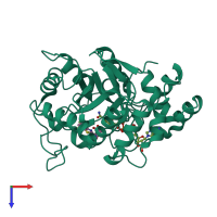 PDB entry 1t40 coloured by chain, top view.
